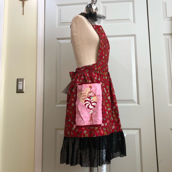 NEW Pinafore Apron Hostess Novelty Reversible Cottage Core Custom Made Sz L - Picture 5 of 16
